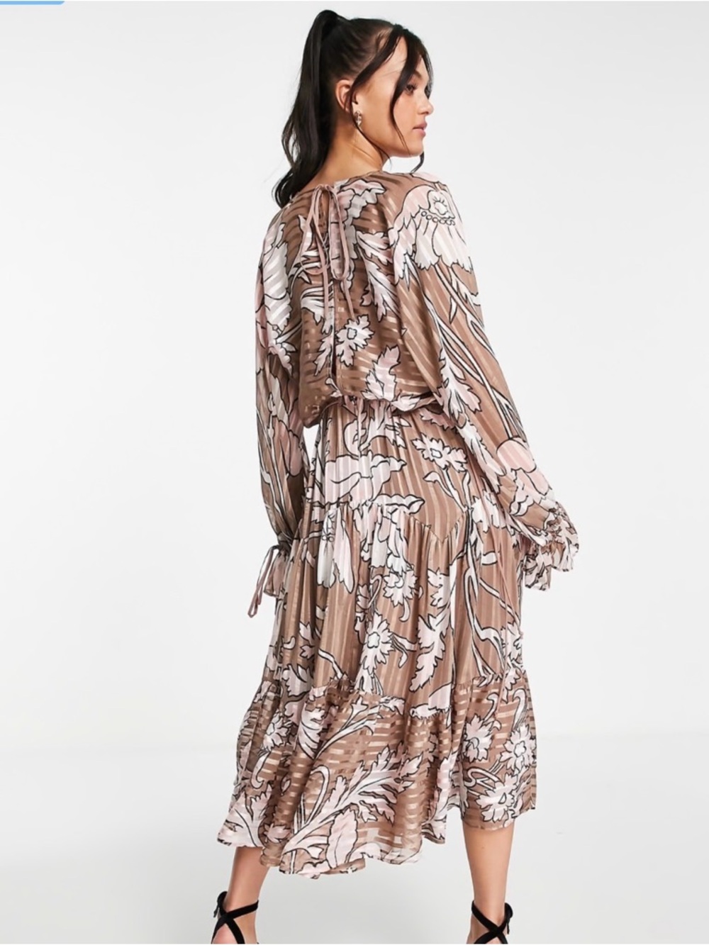 ASOS Pink and Brown Floral Midi Dress Size 14 - Picture 3 of 9